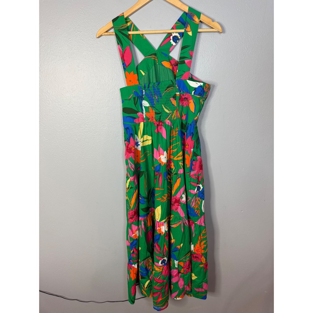 J. Crew Factory Green Floral Tiered Midi Dress - Picture 4 of 10